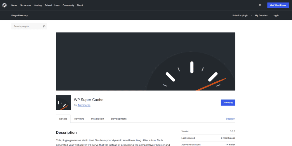 تصویر سایت افزونه wp super cache